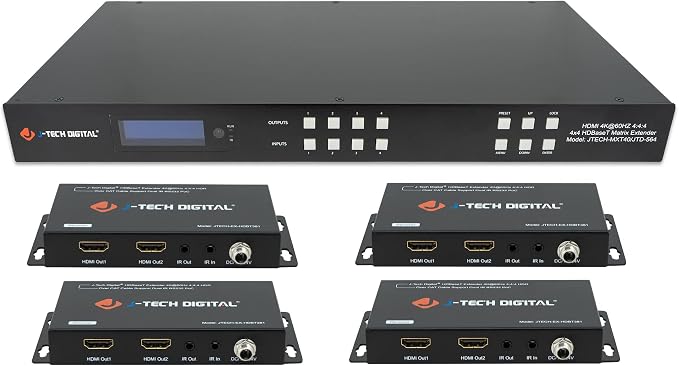 J-Tech Digital HDBaseT 4x4 Matrix Extender Switcher Supports HDMI2.0 HDCP2.2 by J-TechDigital