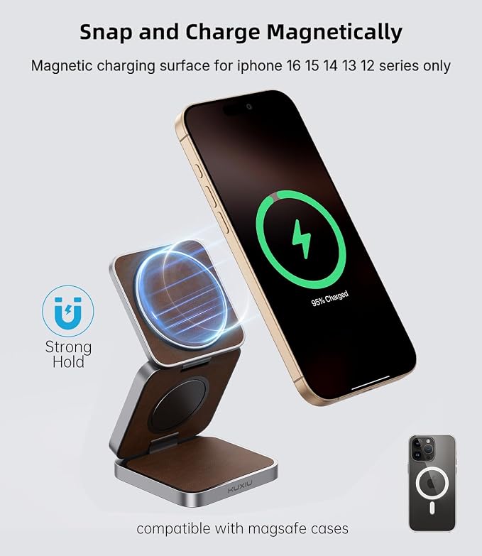 Foldable Magnetic Wireless Charger, KU XIU X40 Aluminum Alloy 3 in 1 Charging - Image 3