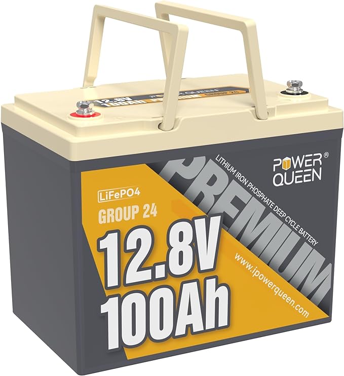 Power Queen 12V 100Ah Group 24 LiFePO4 Battery, 1280Wh Lithium Battery by PowerQueen