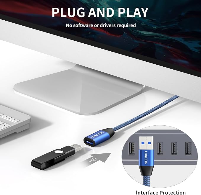 USB to USB Cable 20FT, Durable Braidedfor USB 3.0 Male to Male Type A to Type A - Image 4