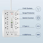 2 Pack 5 FT Flat Plug Surge Protector Power Strip, 11 Multiple AC Outlets - Image 3