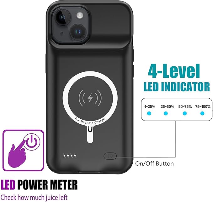 Battery Case for iPhone 15 Plus, 12000mAh Rechargeable Portable Charging Case - Image 4