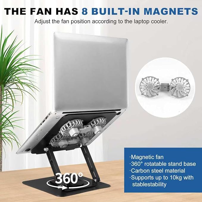 Laptop Cooling Pad with 2 Detachable Fans, Adjustable Height & Angle Stand - Image 2