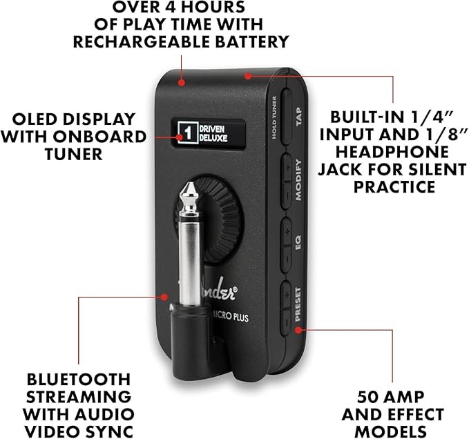 Fender Mustang Micro Plus Headphone Amplifier, Closed-Back Studio Recording - Image 3