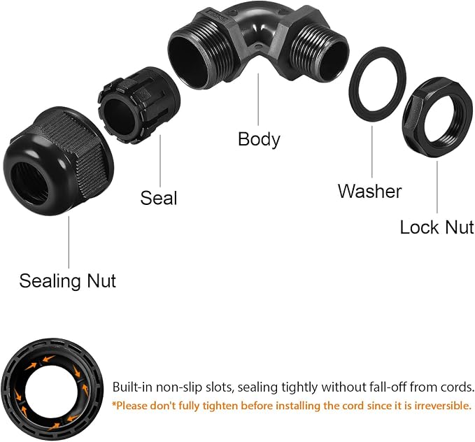 LeMotech M20 Cable Gland, 90 Degree Adjustable 9-14mm Strain Relief, Cord - Image 4