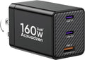 USB C Charger Block 160W, 3-Port GaN Super Fast Charger, Dual 65W Type C by Acxuodzen