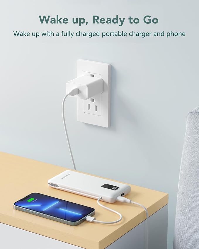Charmast Portable Charger with Built-in Cables & Wall Plug, 10000mAh Portable - Image 7