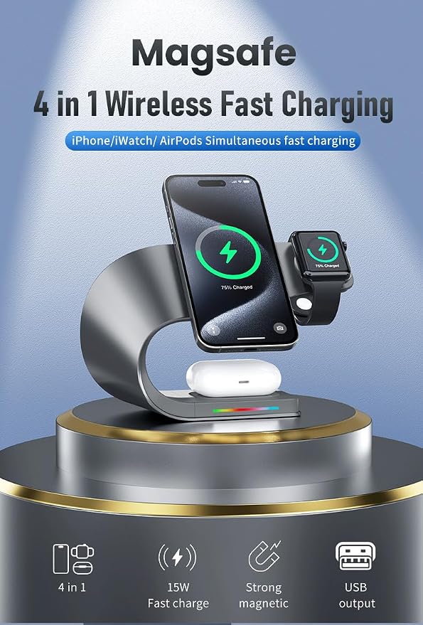 Wireless Charger, 3 in 1 Fast Charging Station - Image 2