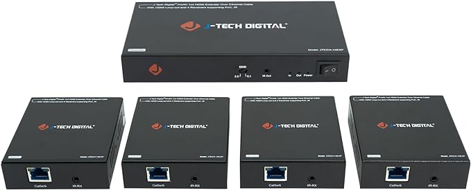 J-Tech Digital HDMI Extender Splitter 1x4 Over Single Cat5e/6 Ethernet Cable Up by J-TechDigital