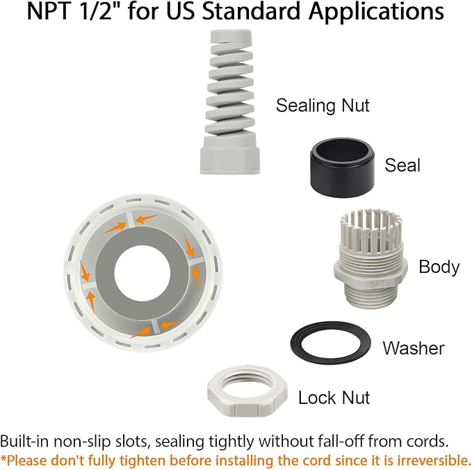 LeMotech 50Pcs NPT 1/2" IP68 Waterproof Cable Gland Flex Spiral Strain Relief - Image 4