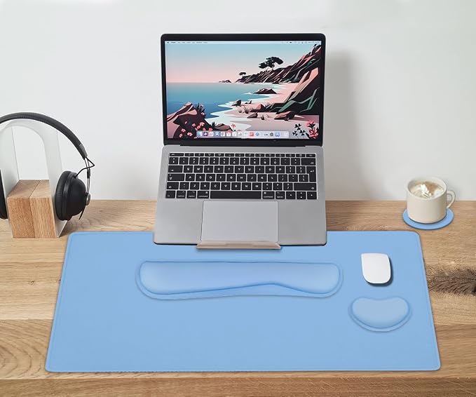 Large Keyboard Mouse Pad Set, Extended Mouse Pad+Keyboard Wrist Rest Support - Image 6