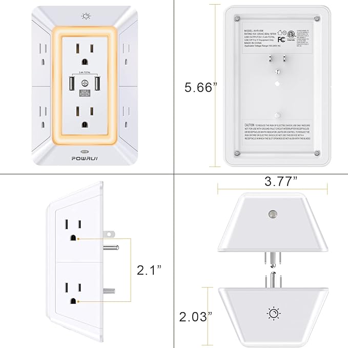 POWRUI Multi Plug 6 Outlet Surge Protector Extender - Image 8
