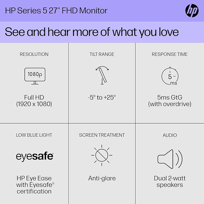 HP Series 5 527sa Monitor with Speakers 27" 100Hz IPS FHD 99% sRGB 300 Nits - Image 6