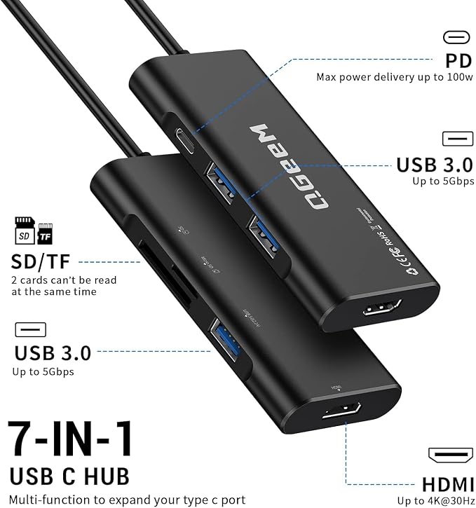 USB C Hub, QGeeM USB 4k to HDMI Adapter, 7 in 1 USB-C Dongle - Image 2