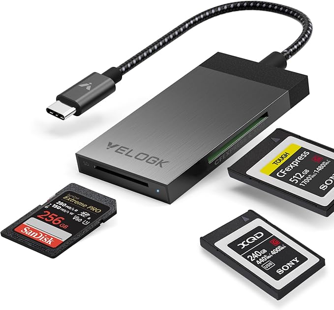 3-in-1 CFexpress/XQD/SD 4.0 UHS-II Card Reader USB C, VELOGK Dual-Slot USB 3.2 by VELOGK