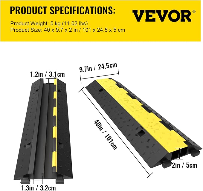 VEVOR Cable Protector Ramp, 5 Packs 2 Channels Speed Bump, Rubber Modular Humps - Image 7