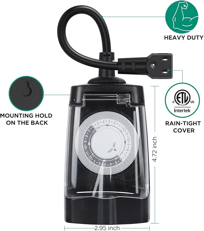 G-Homa 24 Hour Mechanical Outdoor Timer Outlet, Outdoor Timer - Image 3