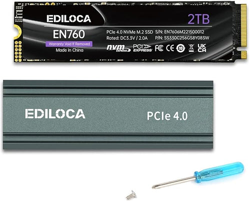 2TB M2 NVME SSD with Heatsink by EDILOCA