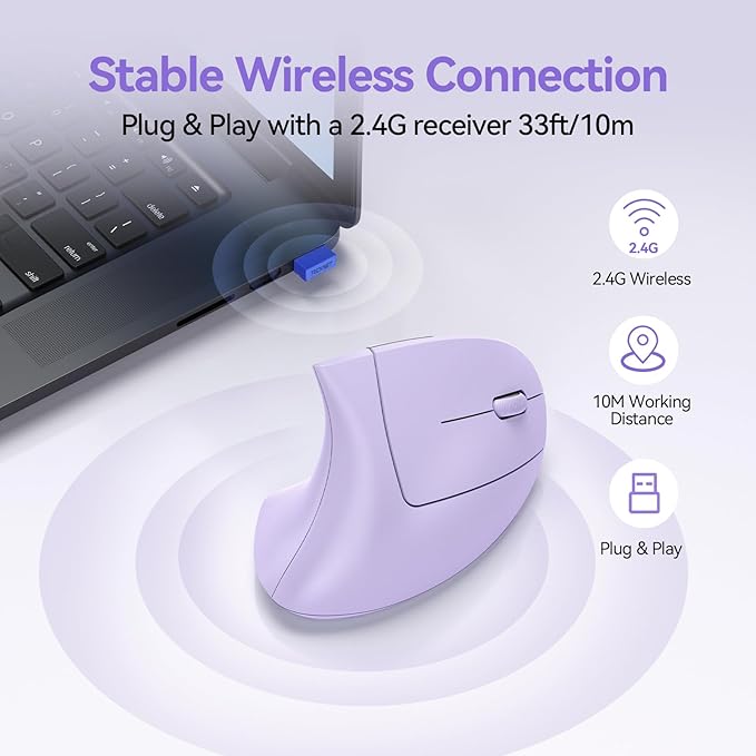 TECKNET Ergonomic Mouse Wireless, Rechargeable Mouse Wireless Silent - Image 8