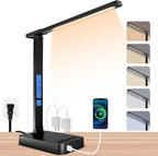 Smart Desk Lamp with Dual USB Charging & 2 AC Outlets, Digital Clock, by snsok