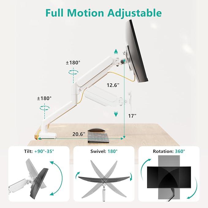 WALI Single Monitor Arm Mount Stand, Adjustable Gas Spring Arm Monitor Mount - Image 3