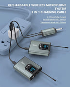 Wireless Microphone System Dual Transmitters Receiver Lavalier/Headset Mic Set - Image 6