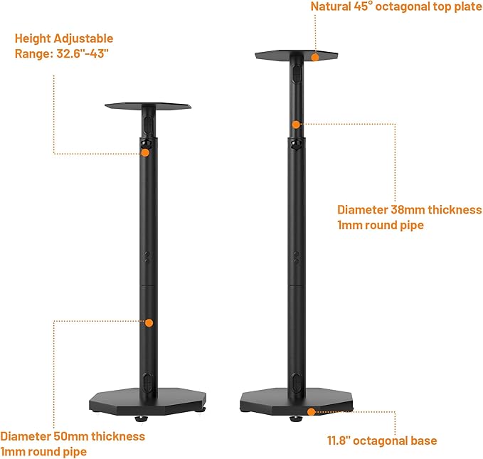 Universal Floor Speaker Stands Pair, Surround Sound Bookshelf Speaker Stands - Image 2