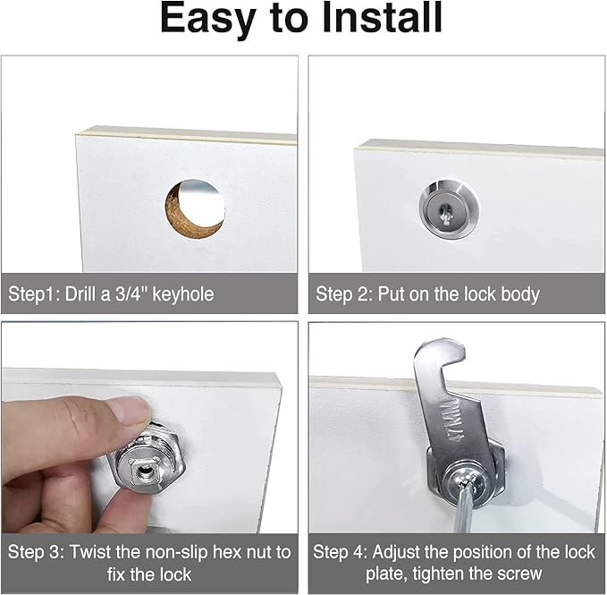 Cabinet Cam Locks Keyed Alike, 5/8'' Fits on 3/8'' Max Door Thickness, Secure - Image 4
