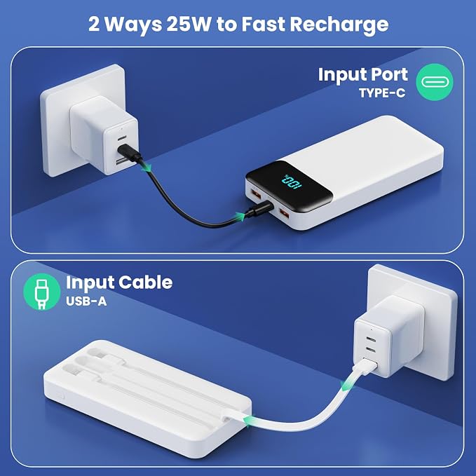 Portable Charger 40800mAh with 3 Built-in Cables, PD 25W USB C in&Out Power - Image 6