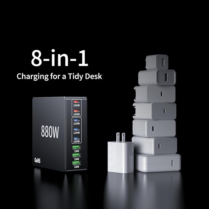 880W USB C Charger Block Charging Station 8 Port Fast GaN Chager 140W 160W PD - Image 4