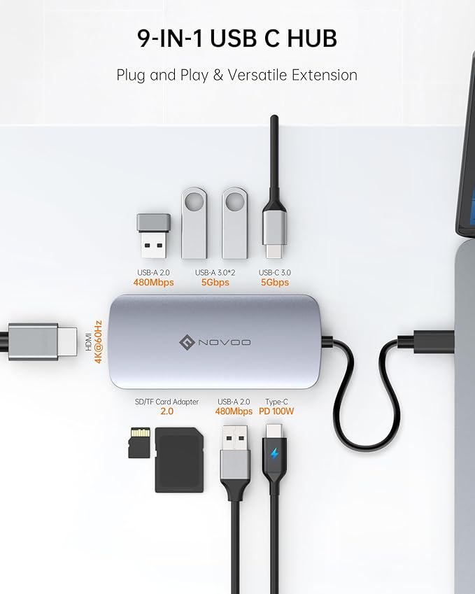 USB C Hub, 9 in 1 USB C Multiport Adapter - Image 2