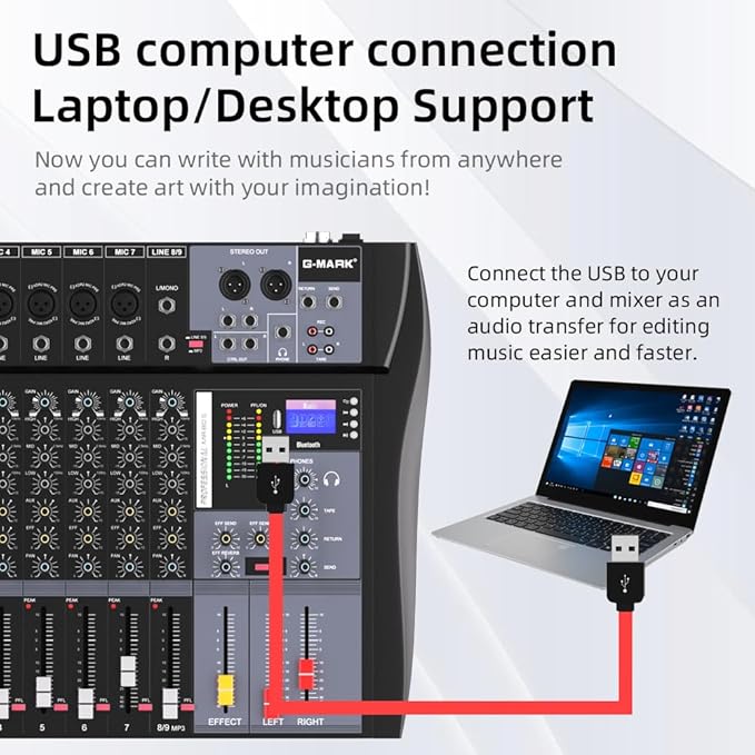 G-MARK MR80S Audio Mixer Interface USB Bluetooth Mixing Console 8 Channel 48V - Image 6