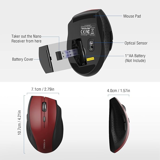 E-YOOSO Wireless Mouse for Laptop, Portable Optical Computer Mouse, 6 Buttons - Image 6