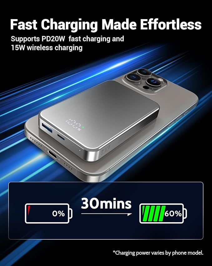 for Magsafe Portable Charger, Aluminum Alloy Small 10000mAh 20W PD Magnetic - Image 3