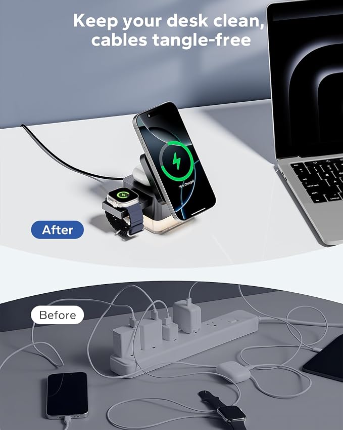 KPON for iPhone Nightstand Charging Station, 15W 3 in 1 Wireless Phone Charger - Image 5
