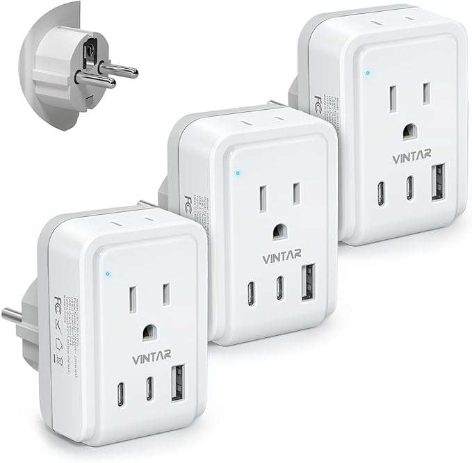 3 Pack Type E F Plug Adapter, VINTAR Schuko Germany France Power Adapter by VINTAR
