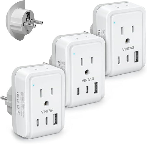 3 Pack Type E F Plug Adapter, VINTAR Schuko Germany France Power Adapter by VINTAR