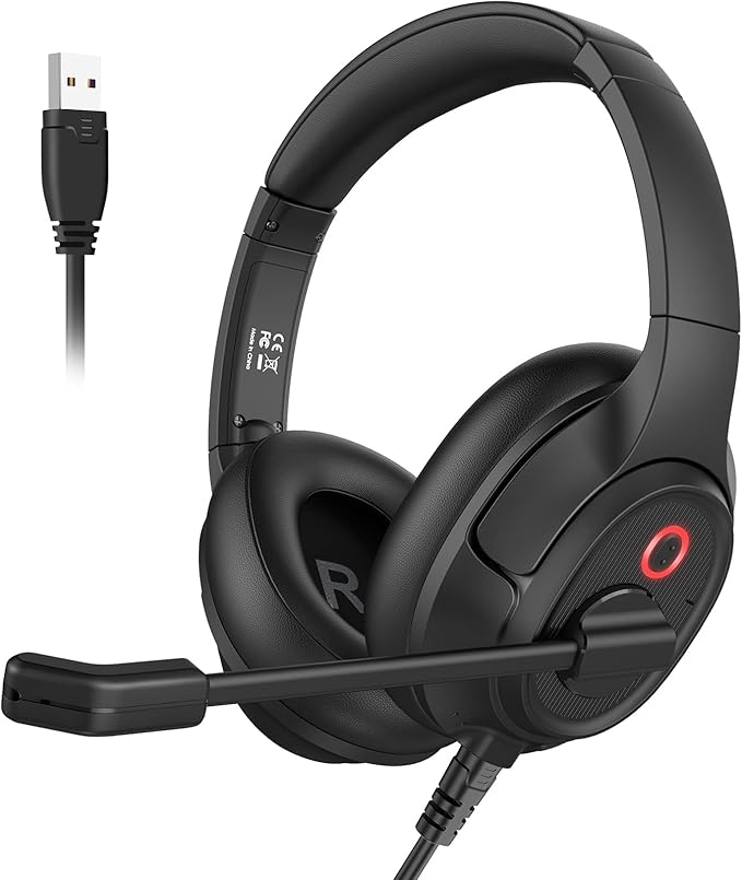 Headset with Microphone for PC, USB Computer Headsets AI-Powered Environmental by EKSA