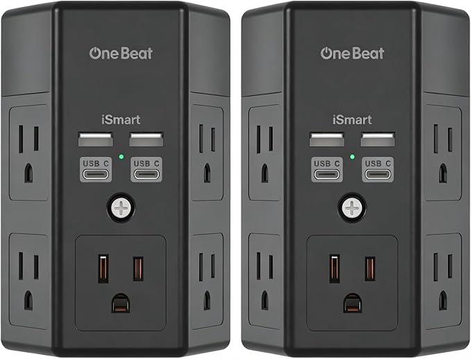 One Beat Surge Protector Wall Outlet Extender, 2 Pack 5 Outlets & 4 USB Ports by OneBeat
