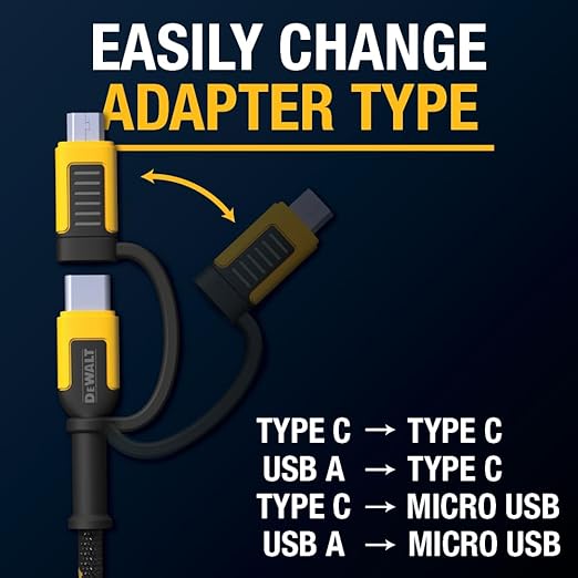 DEWALT Heavy Duty 4-in-1 Cable, Type C/Micro USB/USB Cable - Image 2