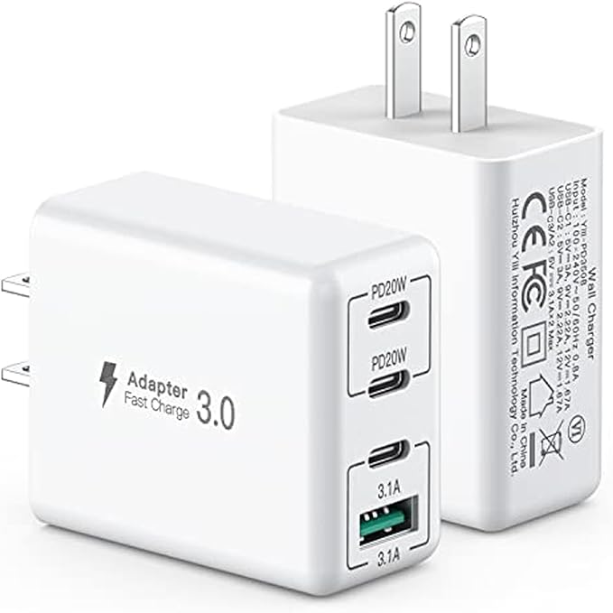 40W USB C Charger, 4-Port USB C Charger Block Fast Charging Block PD+QC Wall by SCCVEE