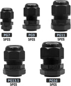 25 Pcs Nylon Cable Glands, PG7 PG9 PG11 PG13.5 PG16 Strain Relief Cable Cord - Image 2