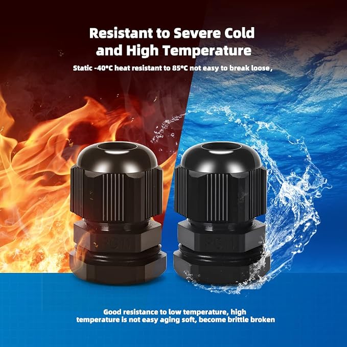 Cable Gland 20 Pack Plastic Waterproof Adjustable Connector 5-10mm PG11 Strain - Image 3