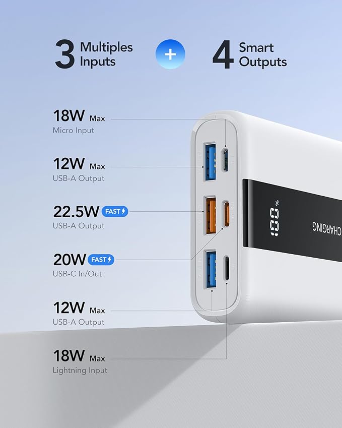 VRURC Portable Charger, 20000mAh Mini Power Bank, 22.5W Fast Charging Battery - Image 3