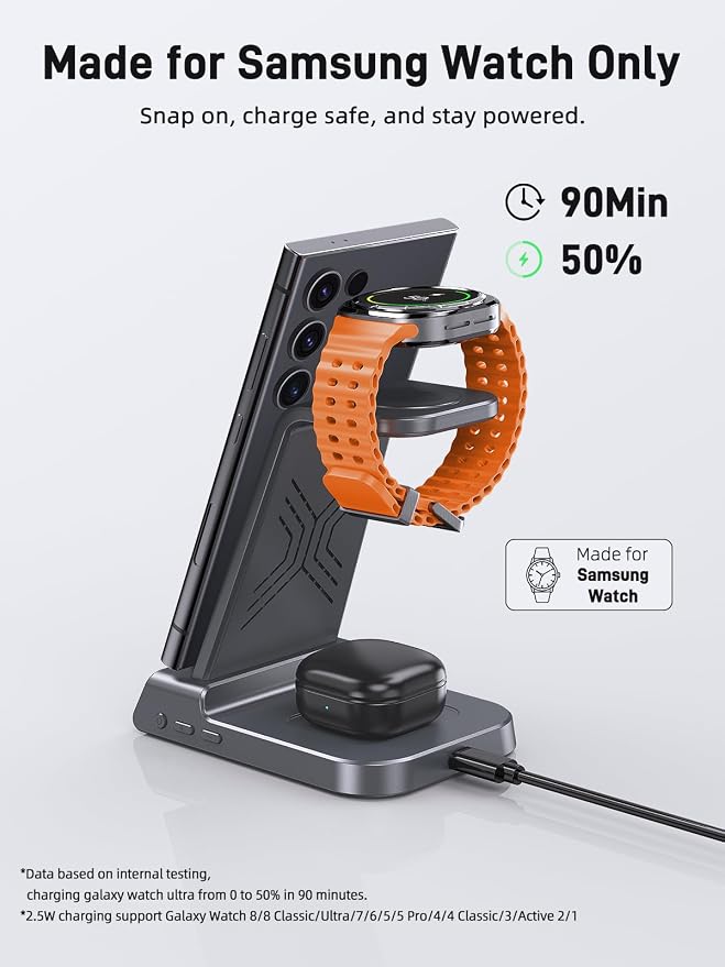 Wireless Charger for Samsung Charging Station, 3 in 1 Android Phone Wireless - Image 5