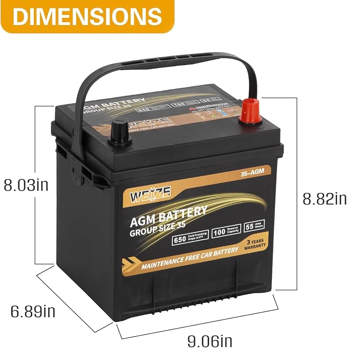 Weize Platinum AGM Battery BCI Group 35 Automotive Battery, 36 Months Warranty - Image 2