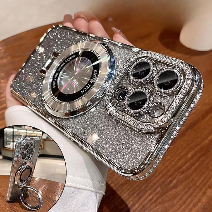 Magnetic Kickstand Case for iPhone 16 15 14 13 Pro Max Sparkling Diamond Cover by OUROL
