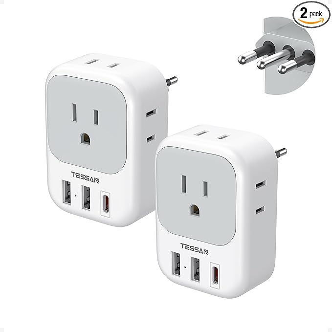 Italy Travel Plug Adapter 2 Pack, TESSAN Italy Power Adaptor by TESSAN