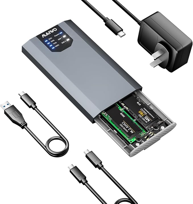 MAIWO Dual NVMe Clone SSD Enclosure, USB3.2 GEN2X2 10Gbps, Support AHCI to NVMe by MAIWO