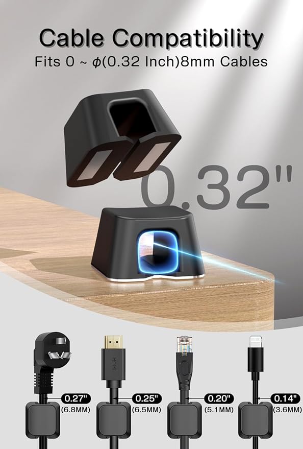 Viaky 8 Pack Magnetic Cable Clips, Large Size Under Desk Cable Management - Image 3